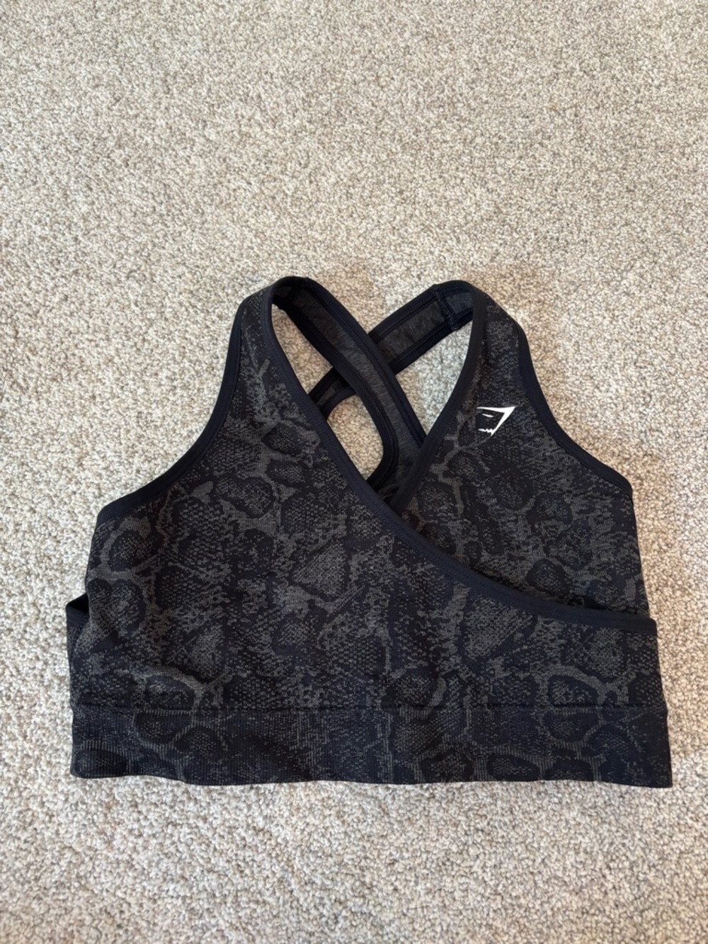 Gymshark Black Snake-Print Crossback Sports Bra